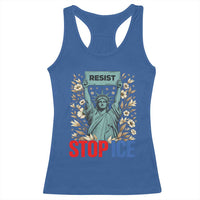 Statue of Liberty Resist Stop Ice Racerback Tank Top Floral Activist for Justice and Freedom