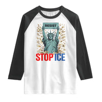 Statue of Liberty Resist Stop Ice Raglan Shirt Floral Activist for Justice and Freedom