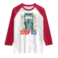 Statue of Liberty Resist Stop Ice Raglan Shirt Floral Activist for Justice and Freedom