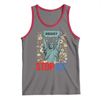 Statue of Liberty Resist Stop Ice Tank Top Floral Activist for Justice and Freedom
