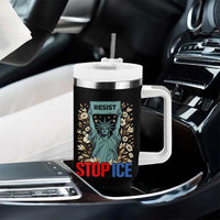 Statue of Liberty Resist Stop Ice Tumbler With Handle Floral Activist for Justice and Freedom