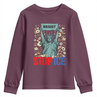 Statue of Liberty Resist Stop Ice Youth Sweatshirt Floral Activist for Justice and Freedom