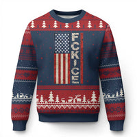 F Ice Retro Distressed American Flag Ugly Christmas Sweater Patriotic Against Ice Justice Protest Resistance