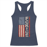 F Ice Retro Distressed American Flag Racerback Tank Top Patriotic Against Ice Justice Protest Resistance