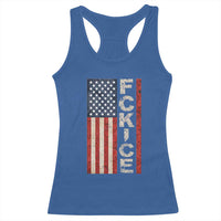 F Ice Retro Distressed American Flag Racerback Tank Top Patriotic Against Ice Justice Protest Resistance