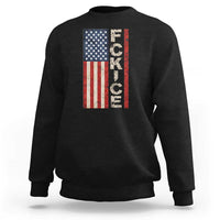 F Ice Retro Distressed American Flag Sweatshirt Patriotic Against Ice Justice Protest Resistance