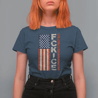 F Ice Retro Distressed American Flag T Shirt For Women Patriotic Against Ice Justice Protest Resistance