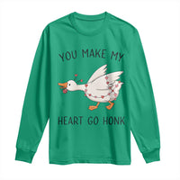Funny Valentine Goose Long Sleeve Shirt You Make My Heart Go Honk Cute Romantic Gift