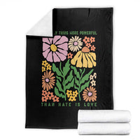 The Only Thing More Powerful Than Hate Is Love Throw Blanket Retro Floral Bunny Inspirational Quote