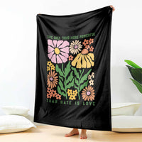 The Only Thing More Powerful Than Hate Is Love Throw Blanket Retro Floral Bunny Inspirational Quote