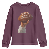 Together We Are America Bunny Holding Football Youth Sweatshirt Unity Game Day Inspirational Quote