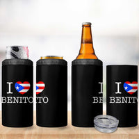 I Love Benito Puerto Rico Flag Heart 4 in 1 Can Cooler Tumbler Boricua Music Fan Game Day Everyday