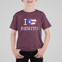 I Love Benito Puerto Rico Flag Heart T Shirt For Kid Boricua Music Fan Game Day Everyday