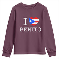 I Love Benito Puerto Rico Flag Heart Youth Sweatshirt Boricua Music Fan Game Day Everyday