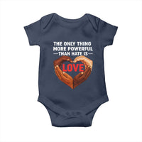 The Only Thing More Powerful Than Hate Is Love Baby Onesie Heart in Hands Unity Bunny Inspirational Quote