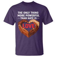 The Only Thing More Powerful Than Hate Is Love T Shirt Heart in Hands Unity Bunny Inspirational Quote
