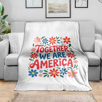 Together We Are America Floral Patriotic Throw Blanket Retro Red White and Blue Bunny Inspirational Quote