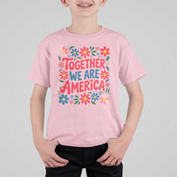 Together We Are America Floral Patriotic T Shirt For Kid Retro Red White and Blue Bunny Inspirational Quote