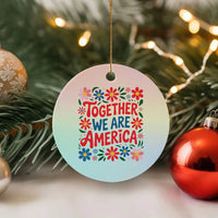 Together We Are America Floral Patriotic Ceramic Ornament Retro Red White and Blue Bunny Inspirational Quote