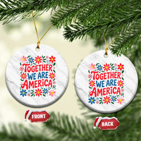 Together We Are America Floral Patriotic Ceramic Ornament Retro Red White and Blue Bunny Inspirational Quote