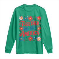 Together We Are America Floral Patriotic Long Sleeve Shirt Retro Red White and Blue Bunny Inspirational Quote