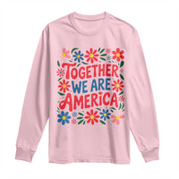 Together We Are America Floral Patriotic Long Sleeve Shirt Retro Red White and Blue Bunny Inspirational Quote