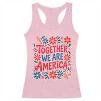 Together We Are America Floral Patriotic Racerback Tank Top Retro Red White and Blue Bunny Inspirational Quote