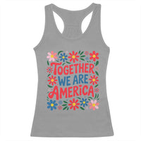 Together We Are America Floral Patriotic Racerback Tank Top Retro Red White and Blue Bunny Inspirational Quote