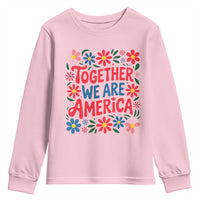 Together We Are America Floral Patriotic Youth Sweatshirt Retro Red White and Blue Bunny Inspirational Quote