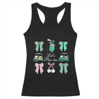 Lets Par-tee Coquette Golf Bows Racerback Tank Top Preppy Pink and Green Golf Cart n Bag Golfing Lover Club