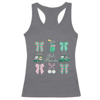 Lets Par-tee Coquette Golf Bows Racerback Tank Top Preppy Pink and Green Golf Cart n Bag Golfing Lover Club