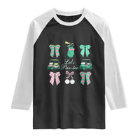 Lets Par-tee Coquette Golf Bows Raglan Shirt Preppy Pink and Green Golf Cart n Bag Golfing Lover Club