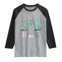 Lets Par-tee Coquette Golf Bows Raglan Shirt Preppy Pink and Green Golf Cart n Bag Golfing Lover Club
