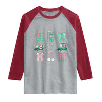 Lets Par-tee Coquette Golf Bows Raglan Shirt Preppy Pink and Green Golf Cart n Bag Golfing Lover Club