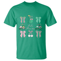 Lets Par-tee Coquette Golf Bows T Shirt Preppy Pink and Green Golf Cart n Bag Golfing Lover Club