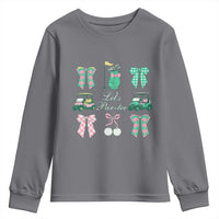 Lets Par-tee Coquette Golf Bows Youth Sweatshirt Preppy Pink and Green Golf Cart n Bag Golfing Lover Club
