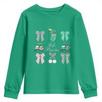 Lets Par-tee Coquette Golf Bows Youth Sweatshirt Preppy Pink and Green Golf Cart n Bag Golfing Lover Club