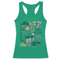 Lets Par-tee Coquette Golf Bows Racerback Tank Top Pink and Green Gear Girls Game Day Golfing Tradition