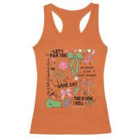 Lets Par-tee Coquette Golf Bows Racerback Tank Top Pink and Green Gear Girls Game Day Golfing Tradition