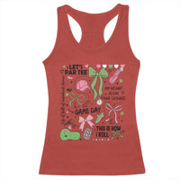 Lets Par-tee Coquette Golf Bows Racerback Tank Top Pink and Green Gear Girls Game Day Golfing Tradition