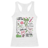 Lets Par-tee Coquette Golf Bows Racerback Tank Top Pink and Green Gear Girls Game Day Golfing Tradition