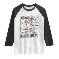 Lets Par-tee Coquette Golf Bows Raglan Shirt Pink and Green Gear Girls Game Day Golfing Tradition