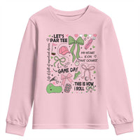 Lets Par-tee Coquette Golf Bows Youth Sweatshirt Pink and Green Gear Girls Game Day Golfing Tradition