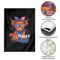Red White and Moo Funny Patriotic Highland Cow Garden Flag Cute American Flag Sunglasses and Bandana Summer Fireworks