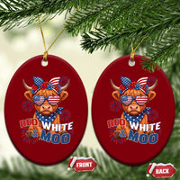 Red White and Moo Funny Patriotic Highland Cow Ceramic Ornament Cute American Flag Sunglasses and Bandana Summer Fireworks