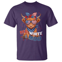 Red White and Moo Funny Patriotic Highland Cow T Shirt Cute American Flag Sunglasses and Bandana Summer Fireworks