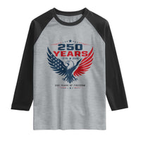 250 Years of Freedom Commemorative Patriotic Eagle Raglan Shirt Majestic American Flag Winged Eagle 1776 to 2026 Semiquincentennial