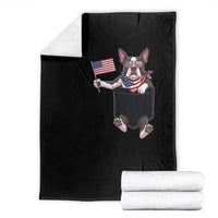 Funny Patriotic French Bulldog in Pocket Graphic Throw Blanket Cute Frenchie Waving US Flag Sunglasses Faux Summer