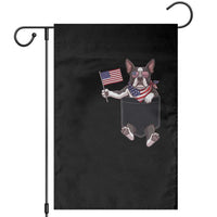 Funny Patriotic French Bulldog in Pocket Graphic Garden Flag Cute Frenchie Waving US Flag Sunglasses Faux Summer