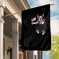 Funny Patriotic French Bulldog in Pocket Graphic Garden Flag Cute Frenchie Waving US Flag Sunglasses Faux Summer